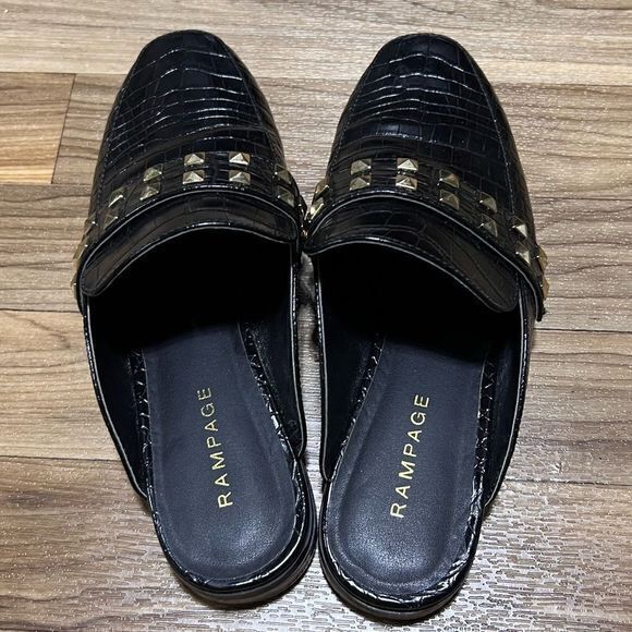 Rampage Sz 7.5 Brady Studded Almond Toe‎ Mules Black - Picture 6 of 10